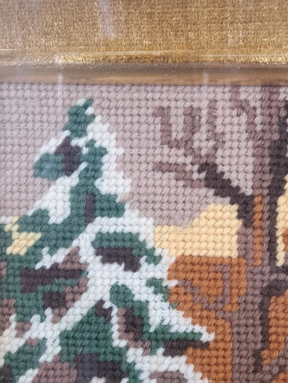 Vintage Needlepoint Framed Artwork Deer Cabins Nature Scene Woodland Classic - Picture 8 of 16